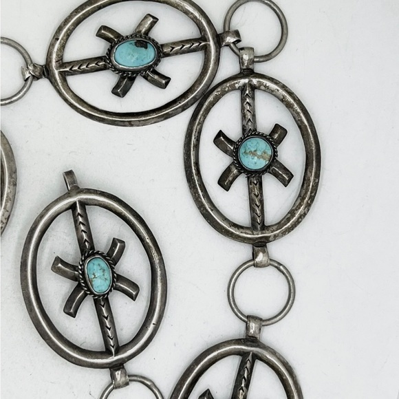 Old Pawn Sand Cast Navajo Sterling Royston Turquoise Belt 36”/ 219.5 grams - Picture 5 of 8